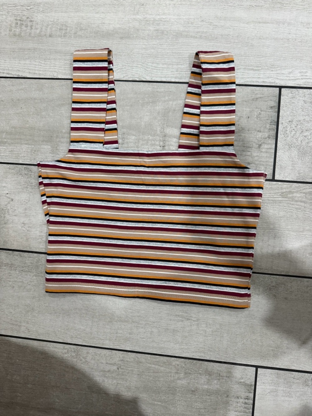 Cotton On Striped Square Neck Crop Top - Burgundy, Mustard, Navy, Ivory